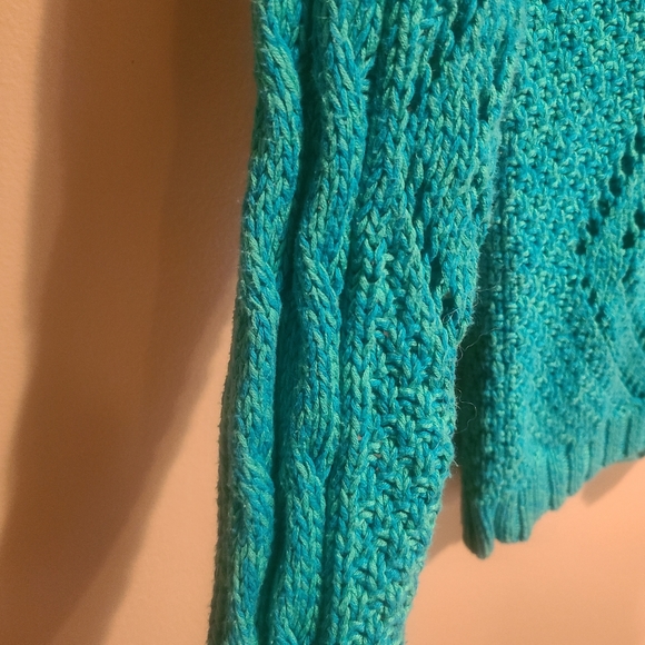 AEO Open Cable Knit Aquamarine Sweater - Picture 6 of 8